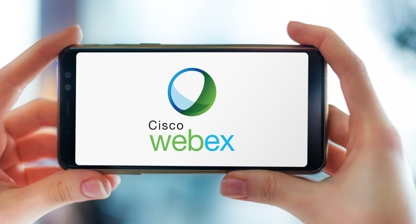 A mobile app showing Cisco Webex and demonstrating hybrid working digital transformation.