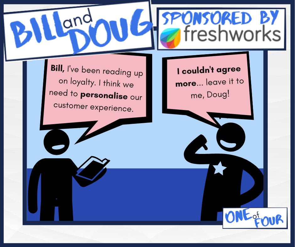 A comic shows two characters talking about personalisation in CX.