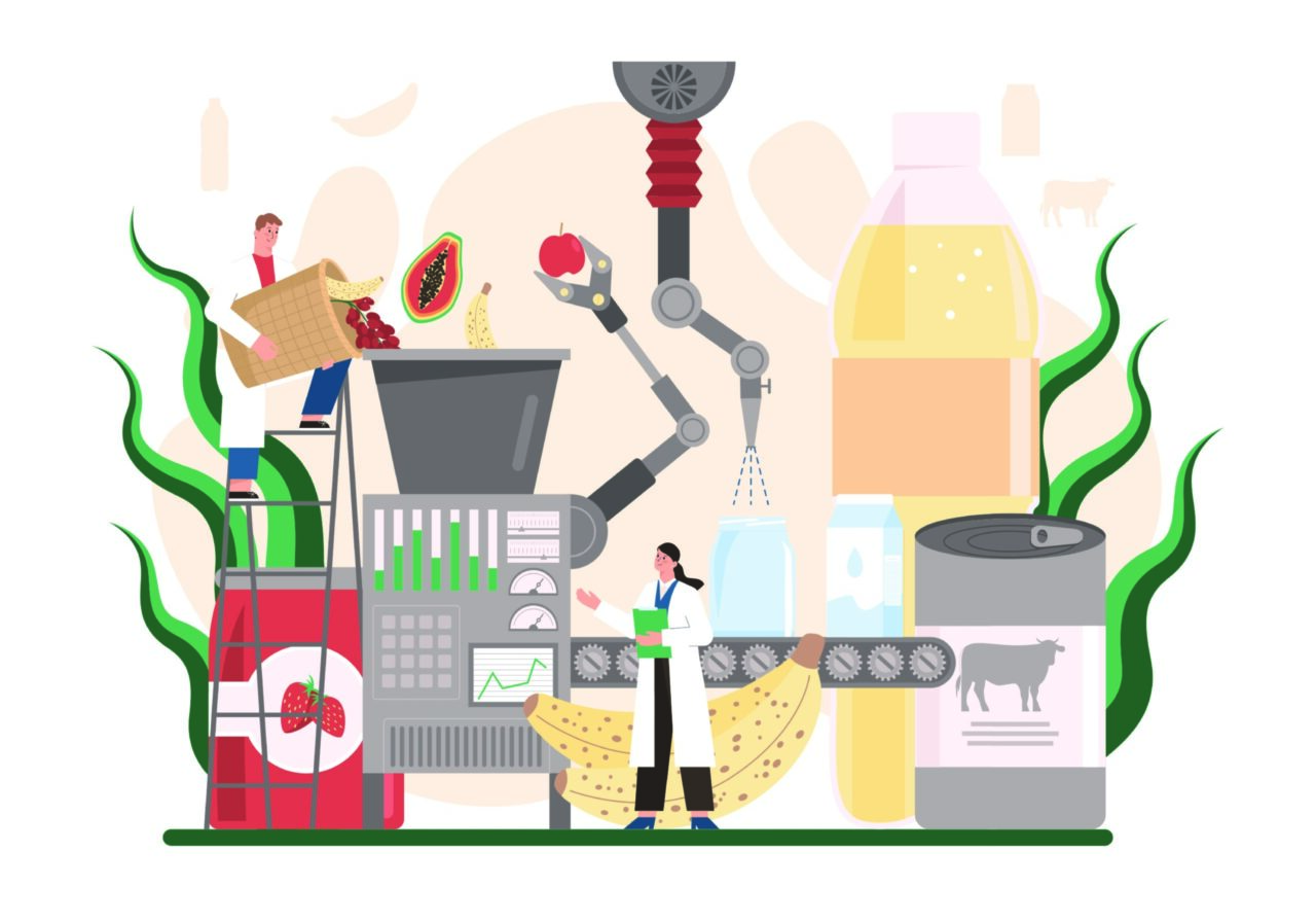 An illustrated image shows a machine and a worker, which reflects on the topic of Covid-19 accelerating digitalization in the manufacturing industry.