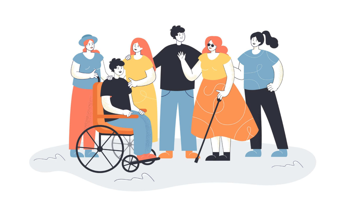 An illustration shows people with different needs and demonstrates the importance of raising disability awareness.