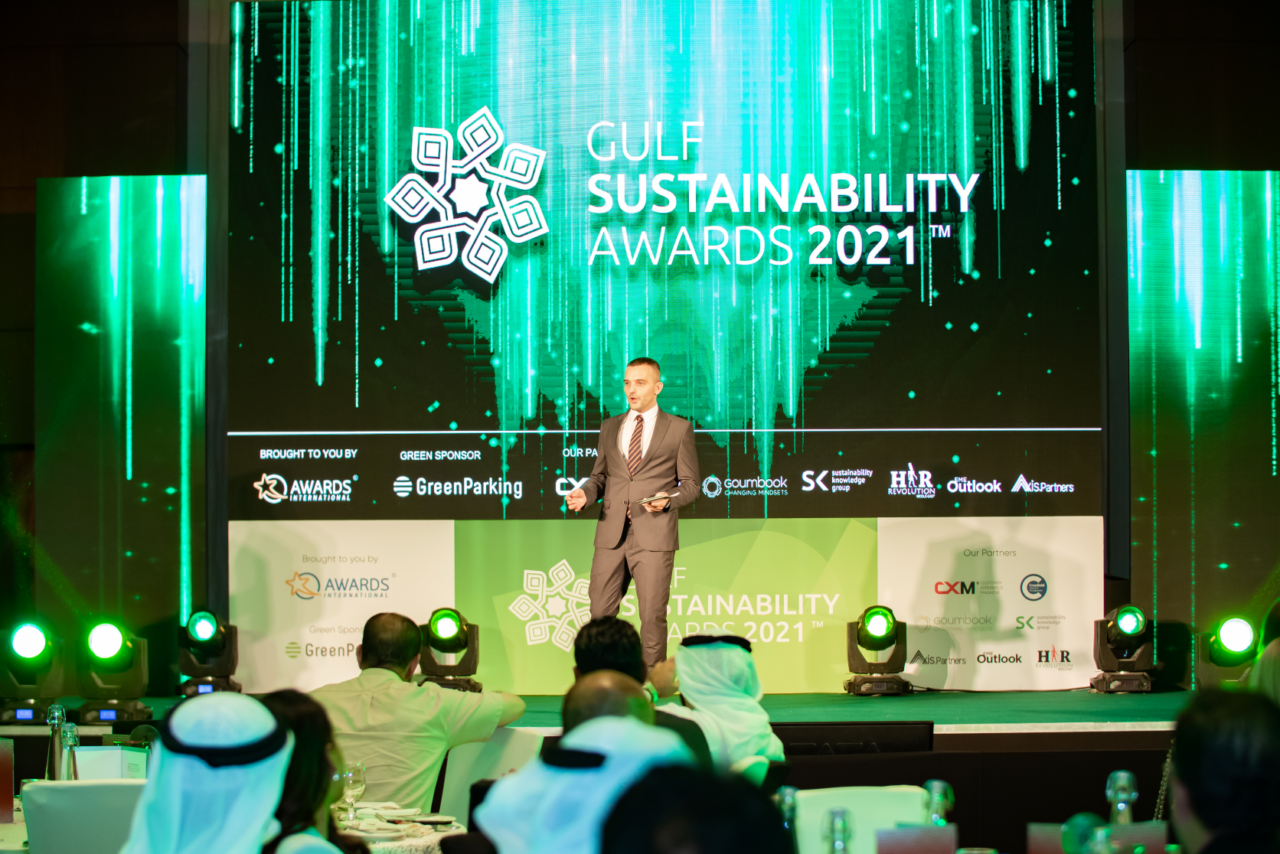The photo shows the introduction of the Gulf Sustainability Awards 2021.