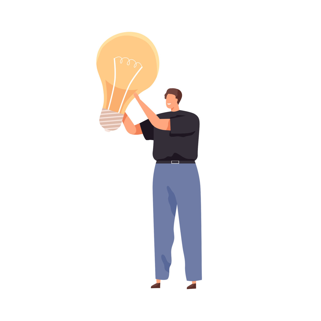 A man holds a bulb in his raised hands. 