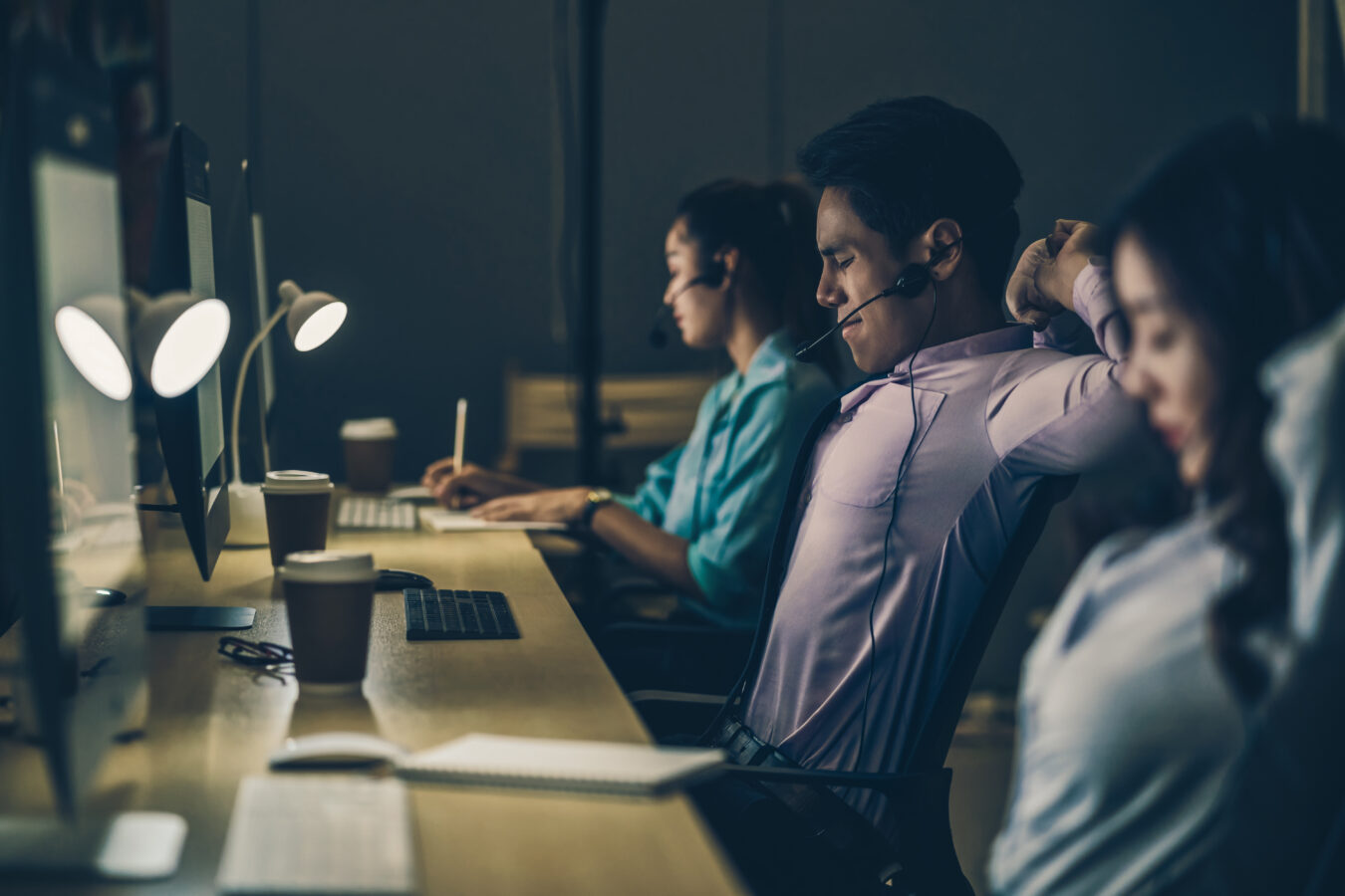 overworked employees at a call centre