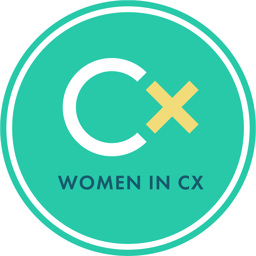 A logo of Women in CX podcast. 