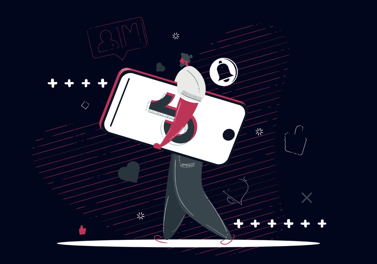 Digital man holding a phone with the TikTok logo.
