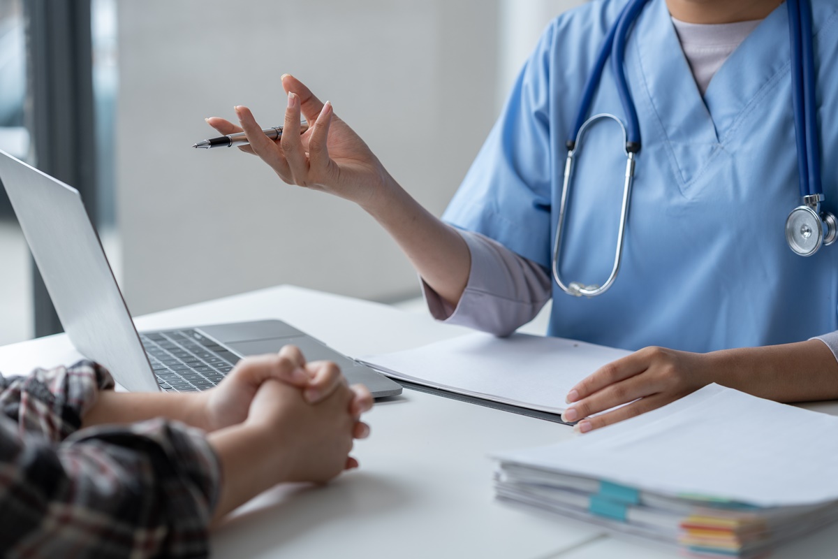 female doctor using a stethoscope to examine a patient, ask for information, give advice, comfort, plan a course of treatment and preventive care. concept of health check