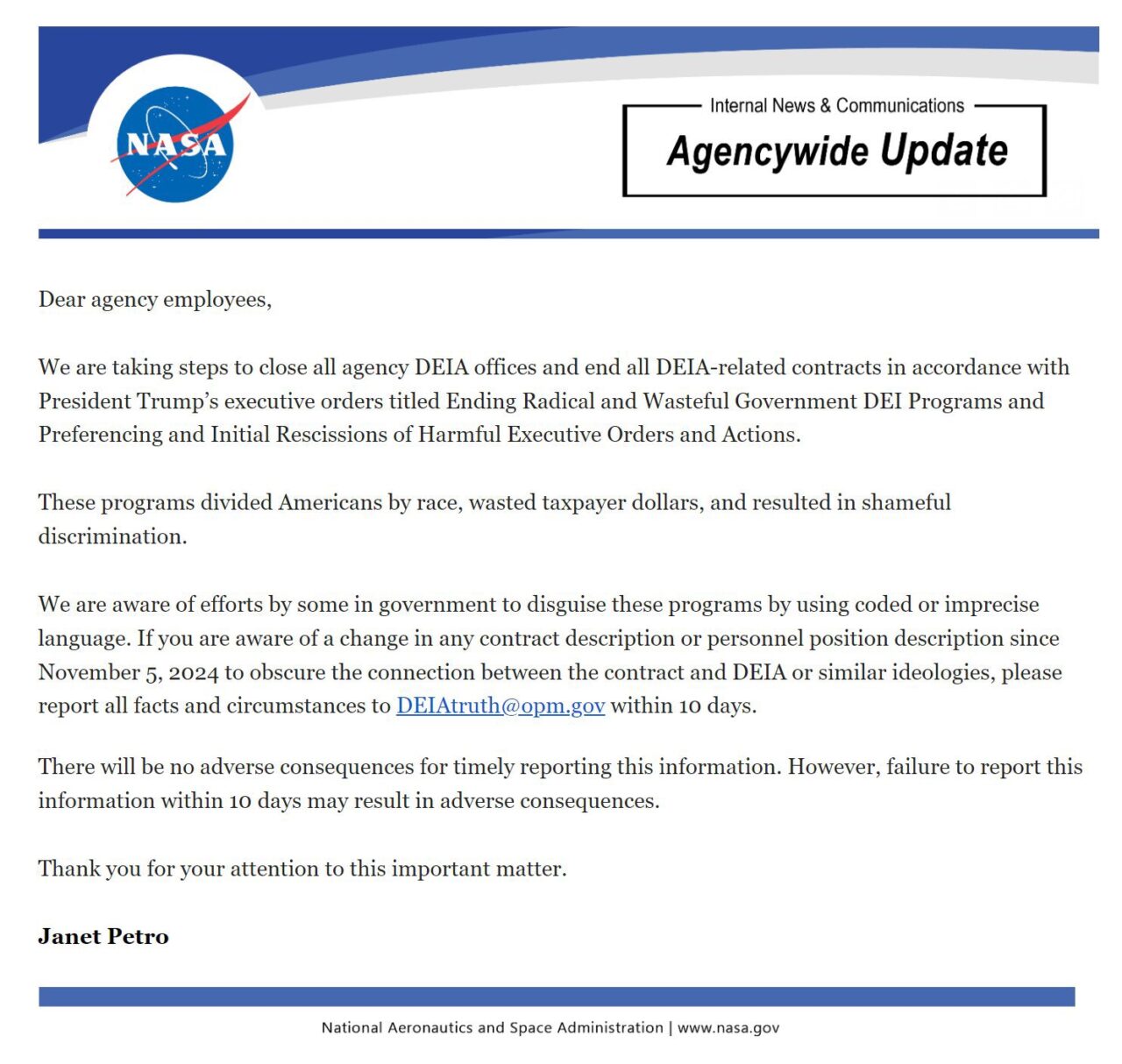 NASA DEI Memo